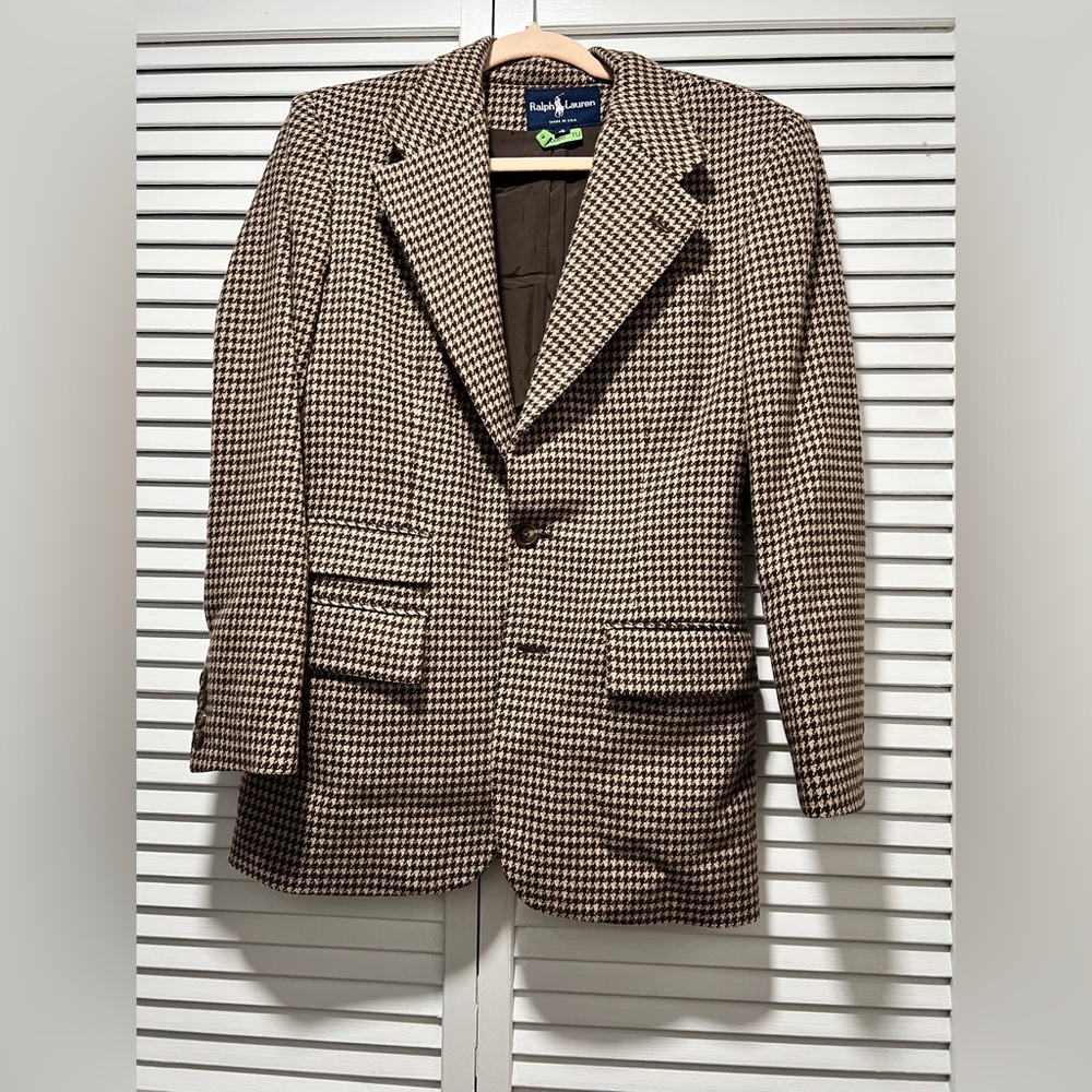 Ralph Lauren (Blue Label) Signature Houndstooth Designer Blazer, 100%wool, size4